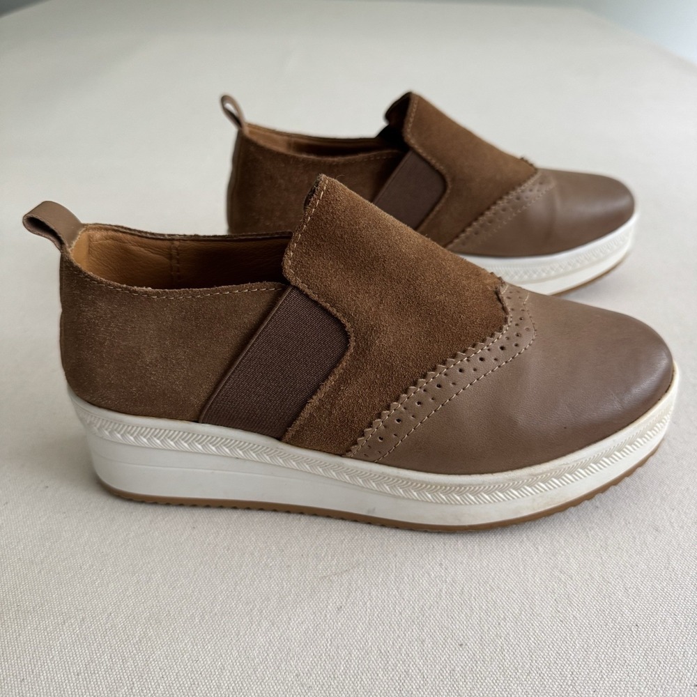 UNN Slip On Platform Sneaker Size 7W Penny Loafer High Heel Wedge Shoes Khaki - Picture 2 of 15